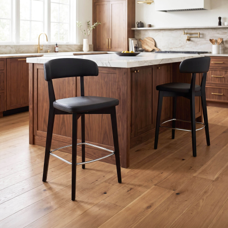 Siren - Tabouret snack en bois massif avec assise et dossier rembourrés