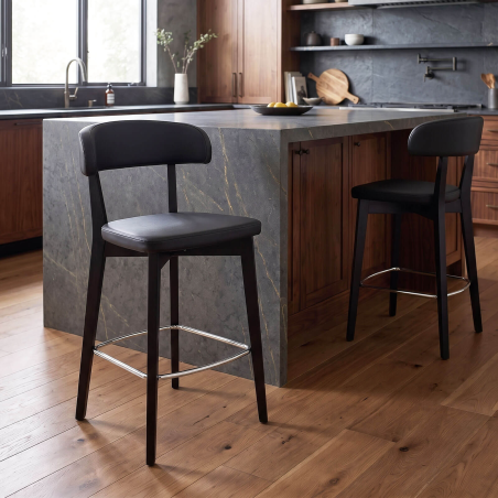 Siren - Tabouret snack en bois massif avec assise et dossier rembourrés