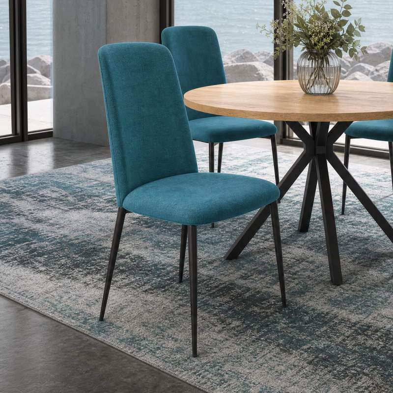 Joy - Chaise de salle à manger contemporaine en tissu et pieds en métal
