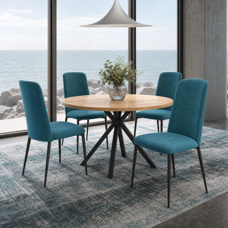 Onyx - Table carrée avec bords arrondis et pied central design en métal