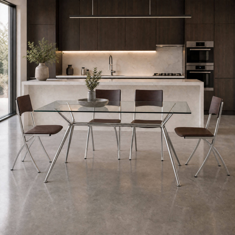 Brioso Midj® - Table en verre design avec pieds en X métalliques