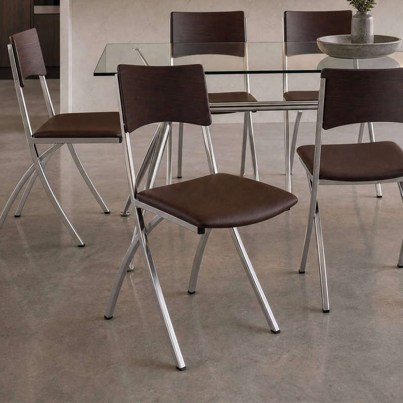 Ophélie Carrier® - Chaise de cuisine en métal et synthétique dossier bois wengé
