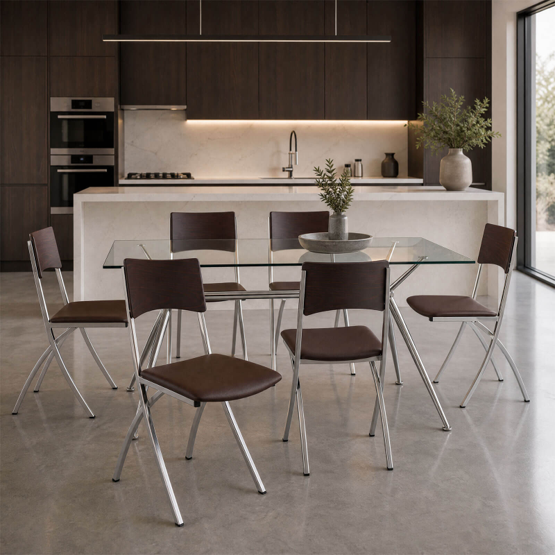 Ophélie Carrier® - Chaise de cuisine en métal et synthétique dossier bois wengé