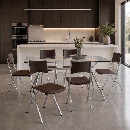 Ophélie Carrier® - Chaise de cuisine en métal et synthétique dossier bois wengé