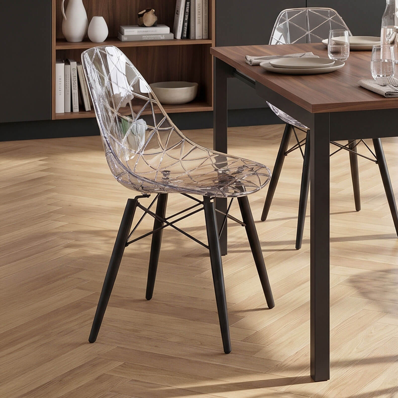 Prisma - Chaise scandinave transparente avec pieds en bois