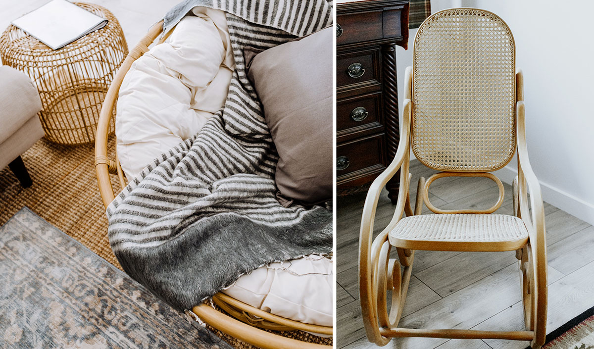 Fauteuil vintage en osier style campagne chic