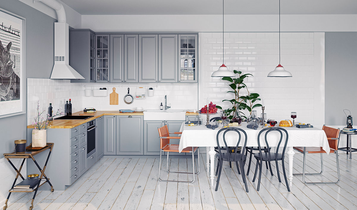 Cuisine scandinave moderne en gris et blanc