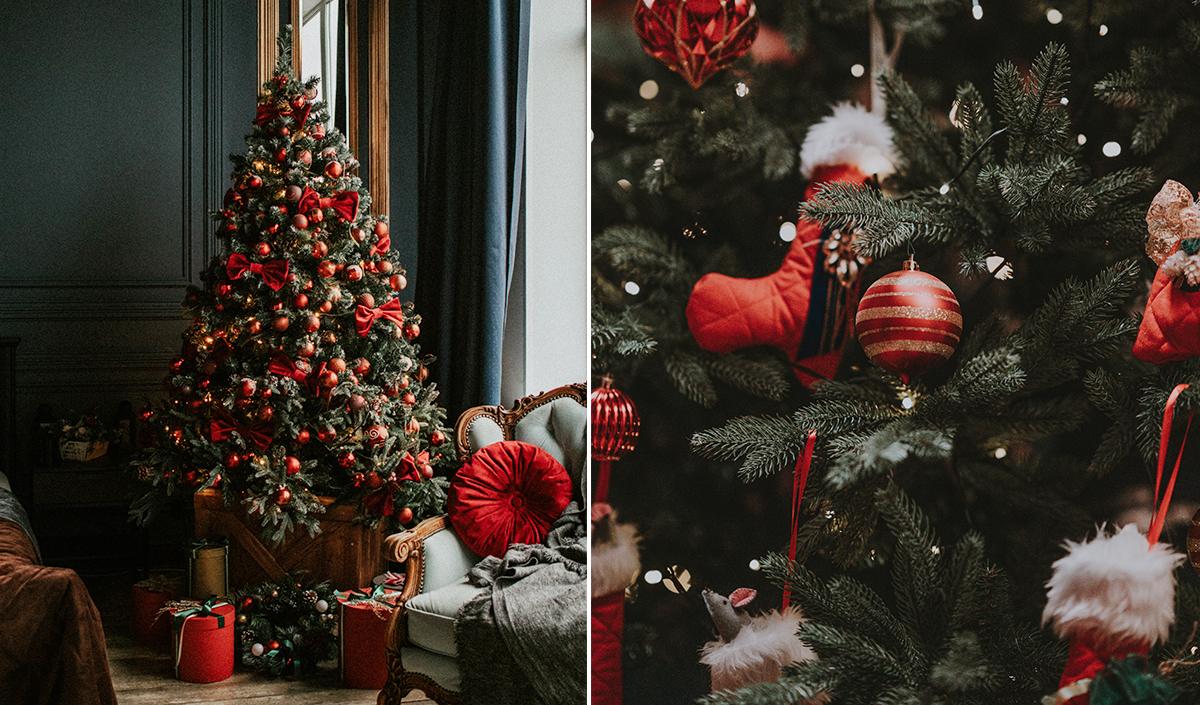 Sapin de Noël rouge et blanc 