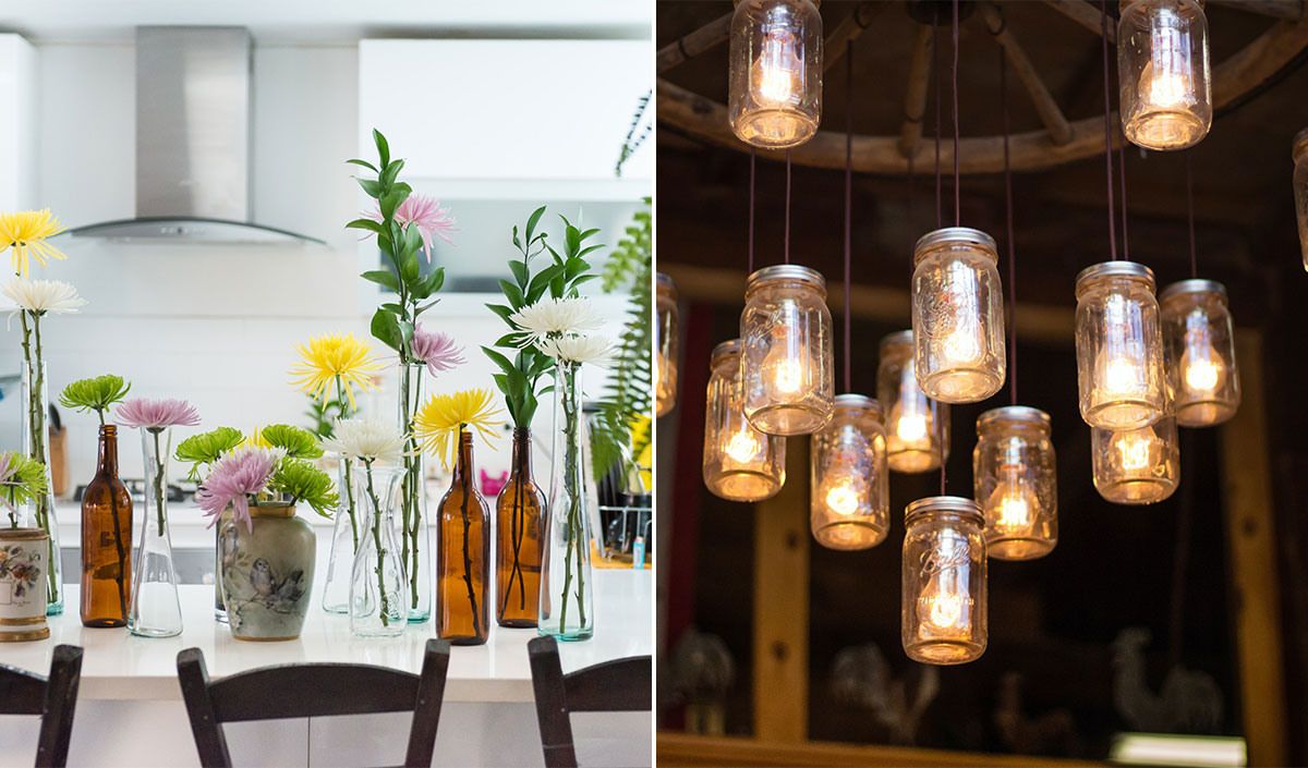 Déco upcycling : les bouteilles en verre comme vases ou luminaires