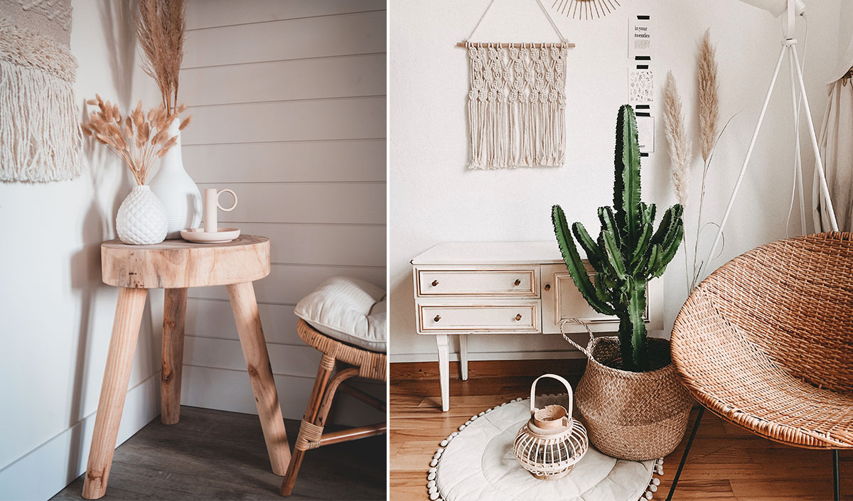 déco écolo : table et fauteuil en bois et rotin