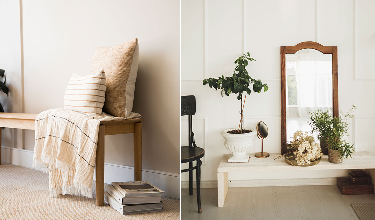 Banc en bois naturel pour une entrée ou un salon champêtre