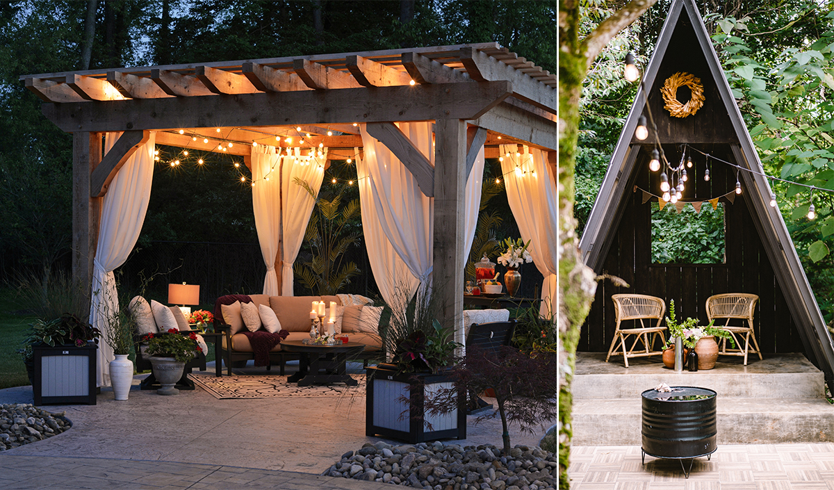 Guirlandes et photophores pour décoration de jardin champêtre