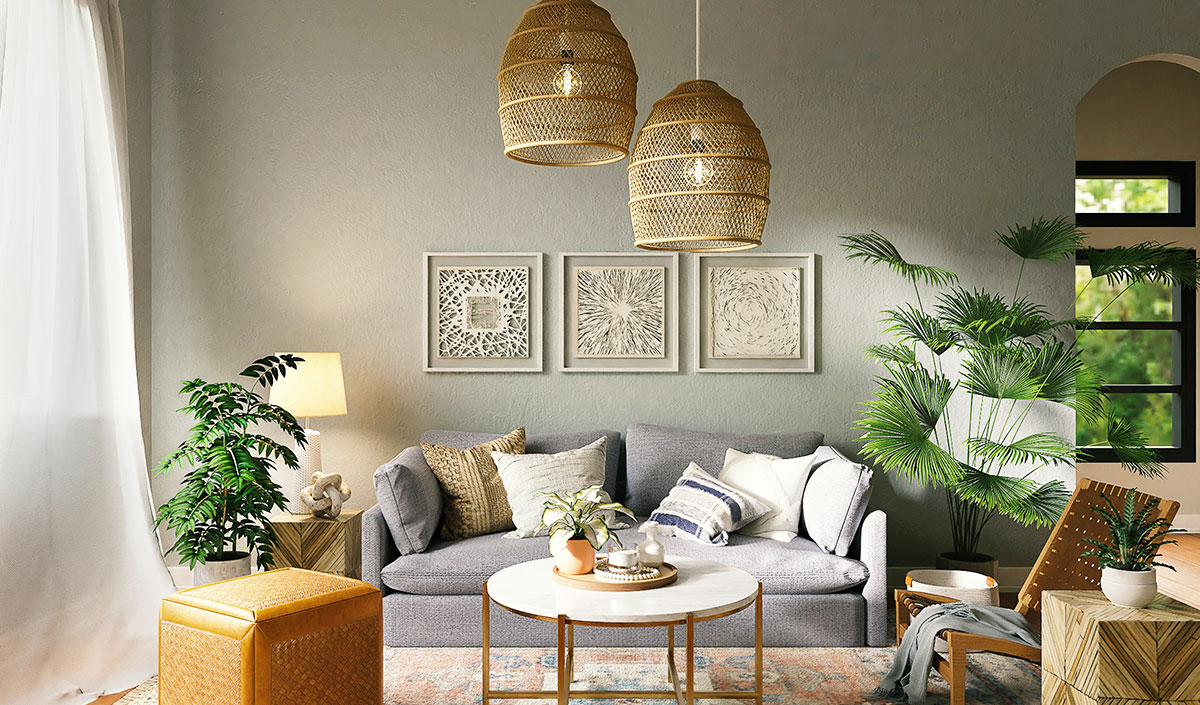 Déco salon : lampadaire en rotin 