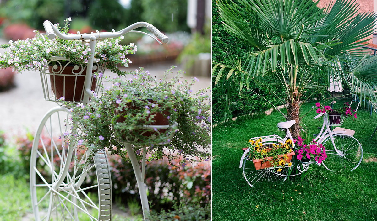Idée de déco de jardin originale : bicyclette fleurie