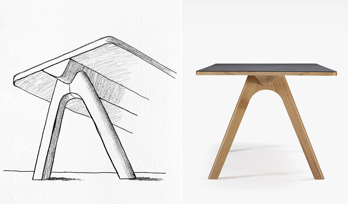 Meuble de designer : table française en bois massif