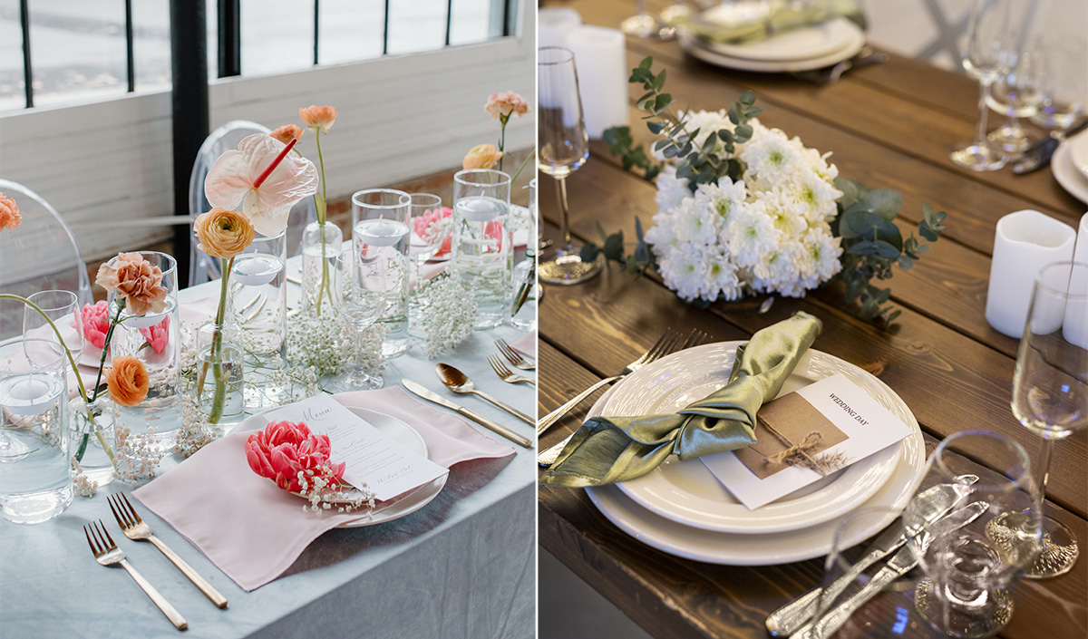 Idée décoration de table de mariage avec serviette en tissu