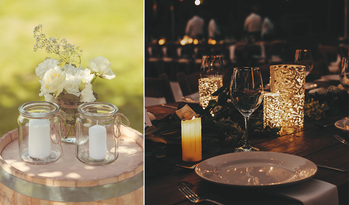 Photophores en verre pour décoration de mariage champêtre