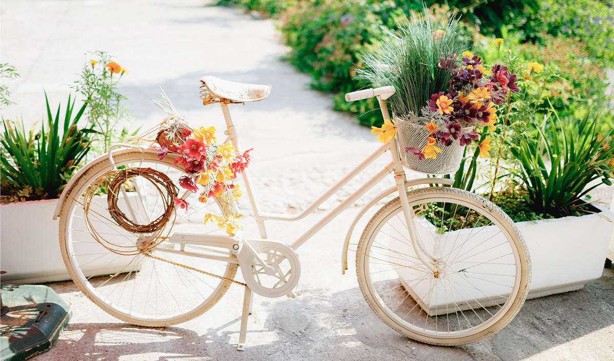Utiliser un ancien vélo comme décoration de jardin récup 
