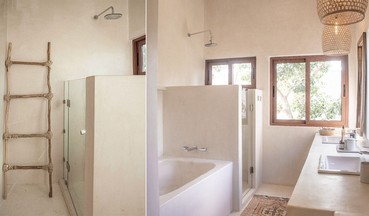 Salle de bain en béton blanc naturel au Mexique