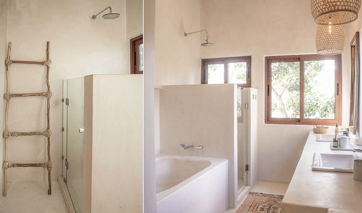 Salle de bain en béton blanc naturel au Mexique 