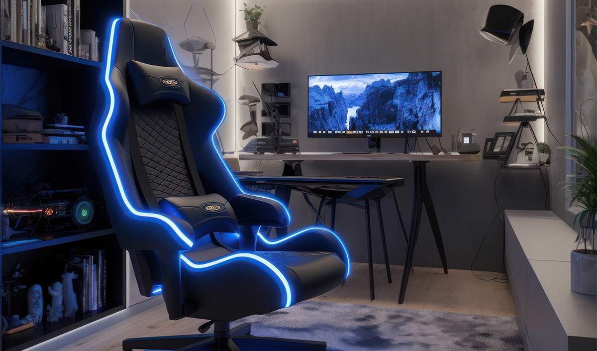 Chaise gamer néons bleus 