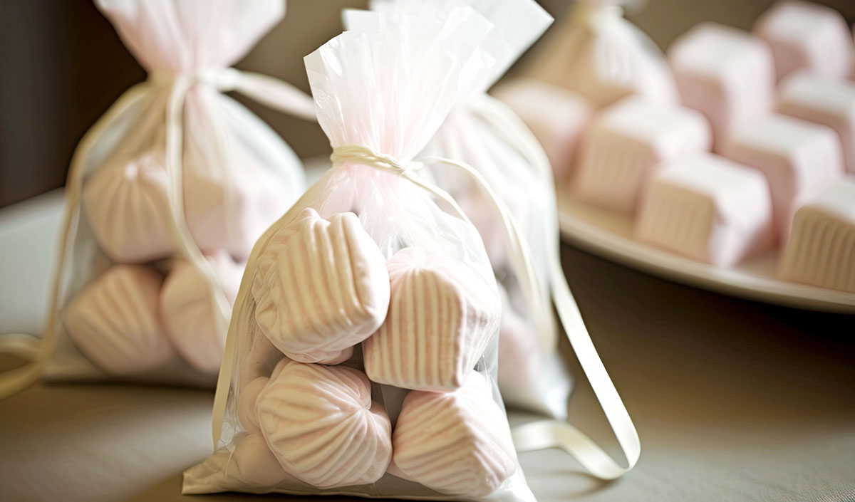 Une décoration gourmande déposée sur chaque chaise lors du mariage