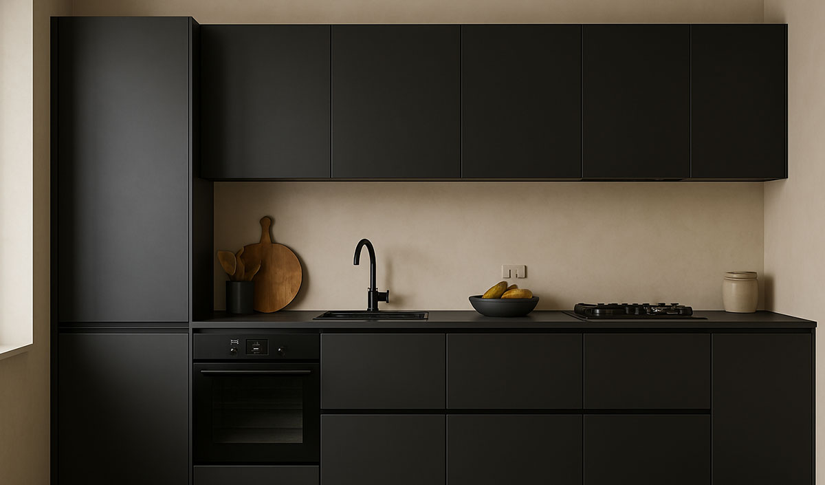 Du beige pour réchauffer une cuisine gris anthracite