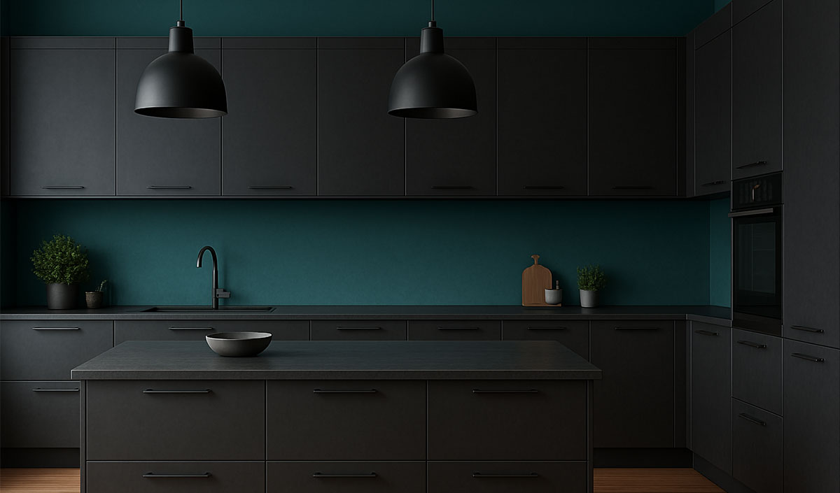 Le bleu canard pour apporter du caractère à une cuisine gris anthracite