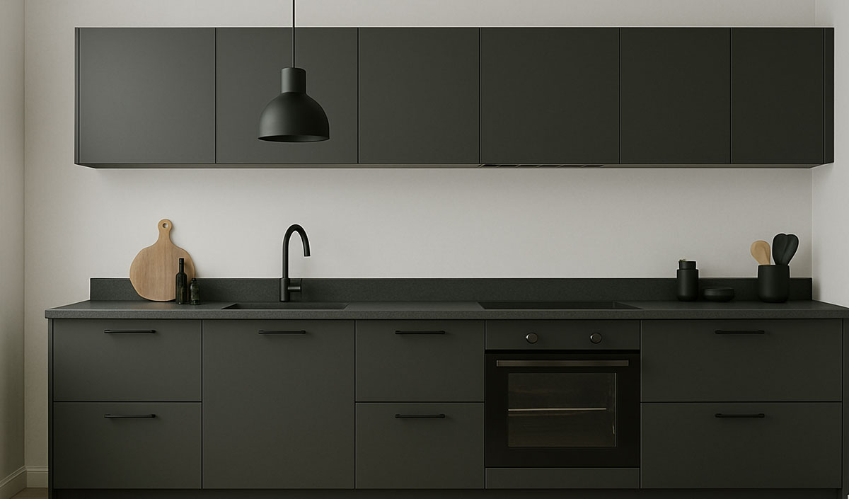 Le gris clair pour un effet ton sur ton dans une cuisine gris anthracite