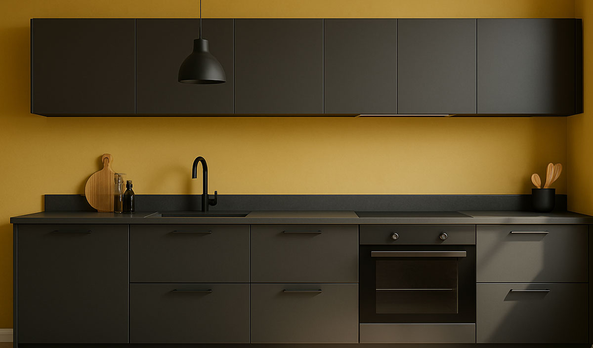 Du jaune moutarde pour mettre du pep’s dans une cuisine gris anthracite