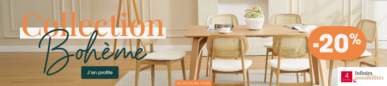 Collection bohème – 20 % sur la chaise Nina, la table Romane et la table Alicia