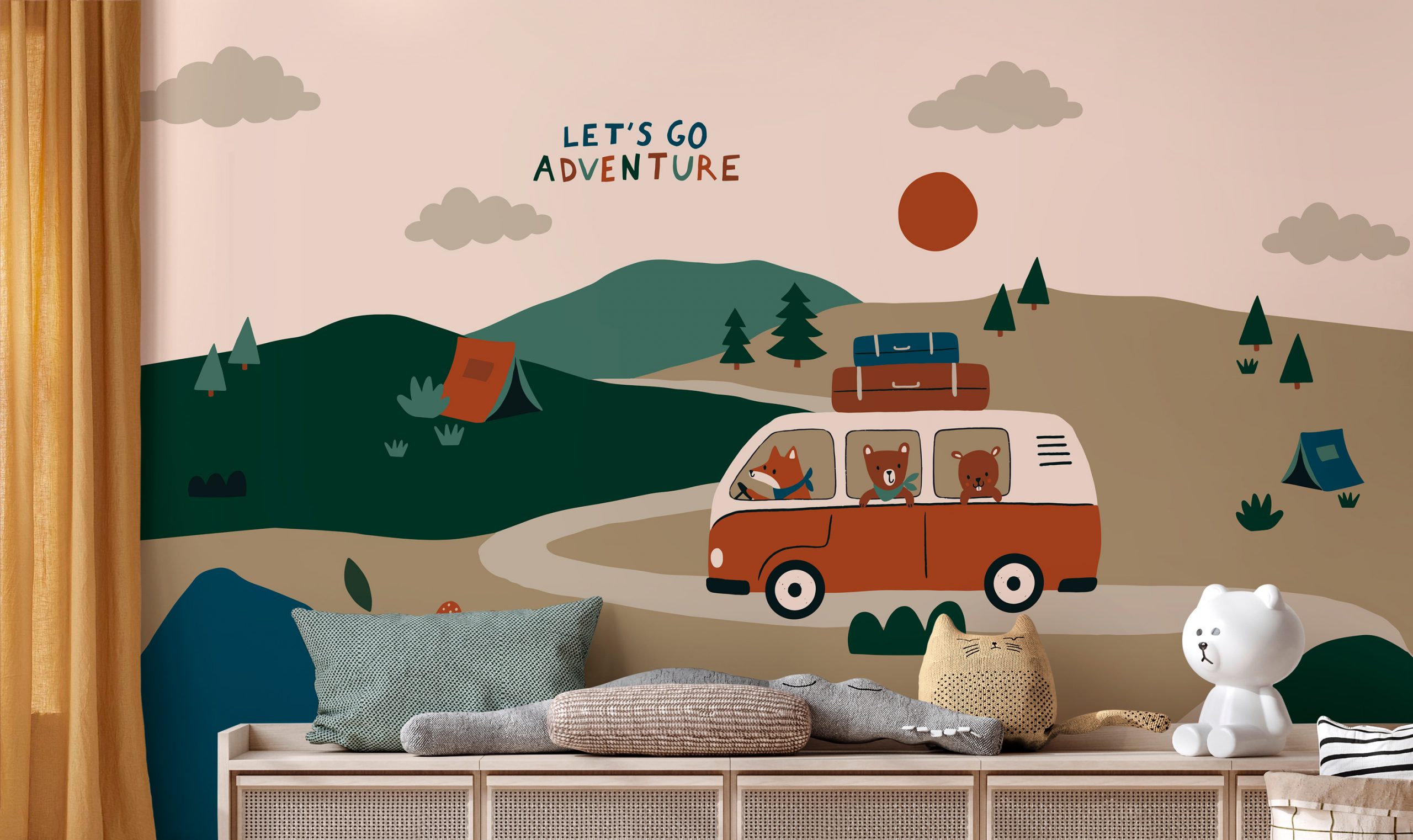 Tapisserie pour chambre d'enfant qui invite aux voyages