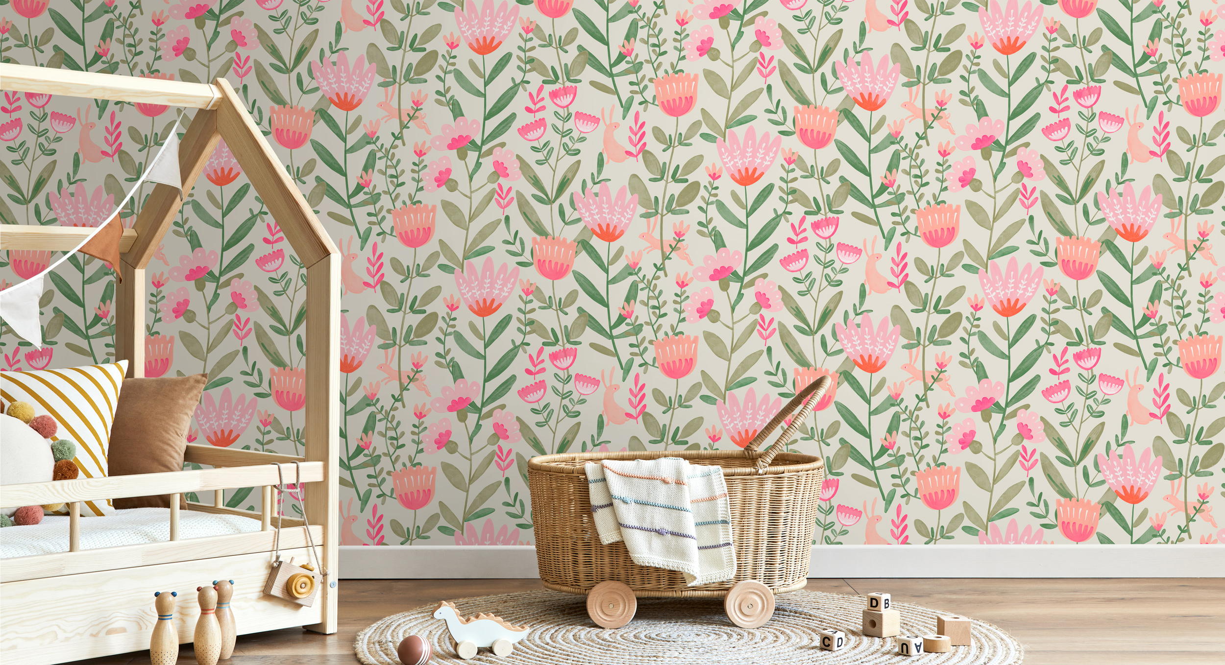 Tapisserie pour chambre d'enfant avec des fleurs