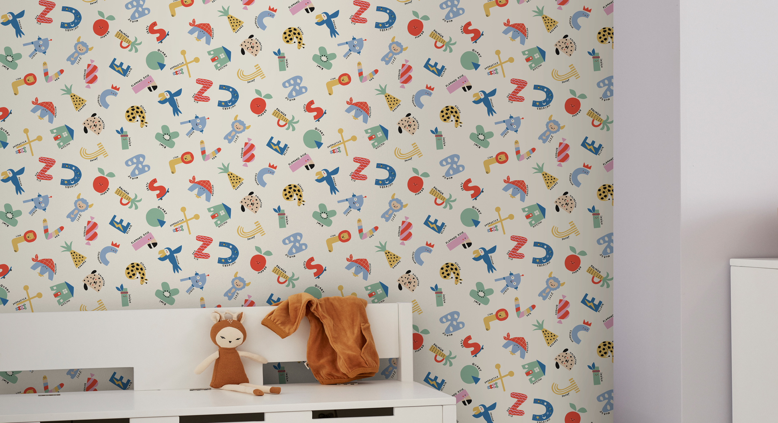 Tapisserie murale pour chambre d'enfant avec des lettres d'alphabet