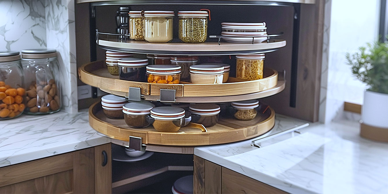 Ranger sa cuisine en ajoutant des plateaux tournants dans les placards