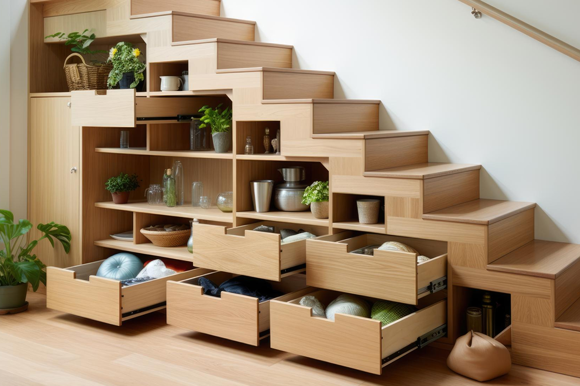 Investir le dessous des escaliers dans une entrée ouverte sur le salon